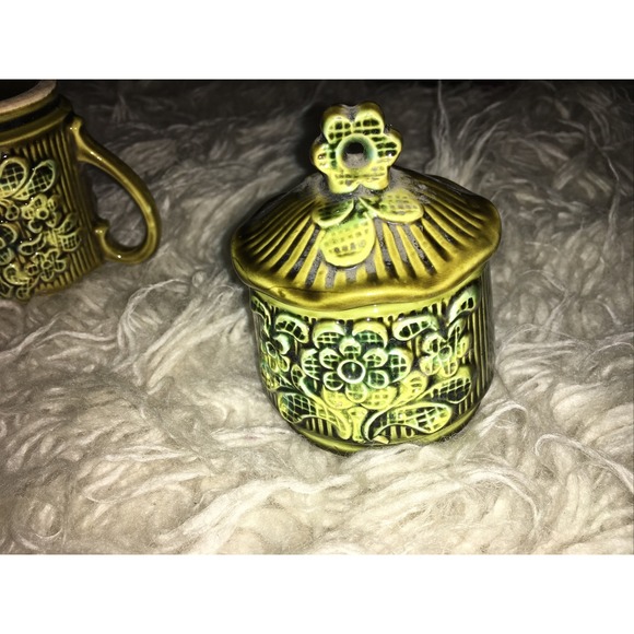 Vintage Tilso sugar creamer set, Japan ceramics, avocado green gold - Picture 6 of 9